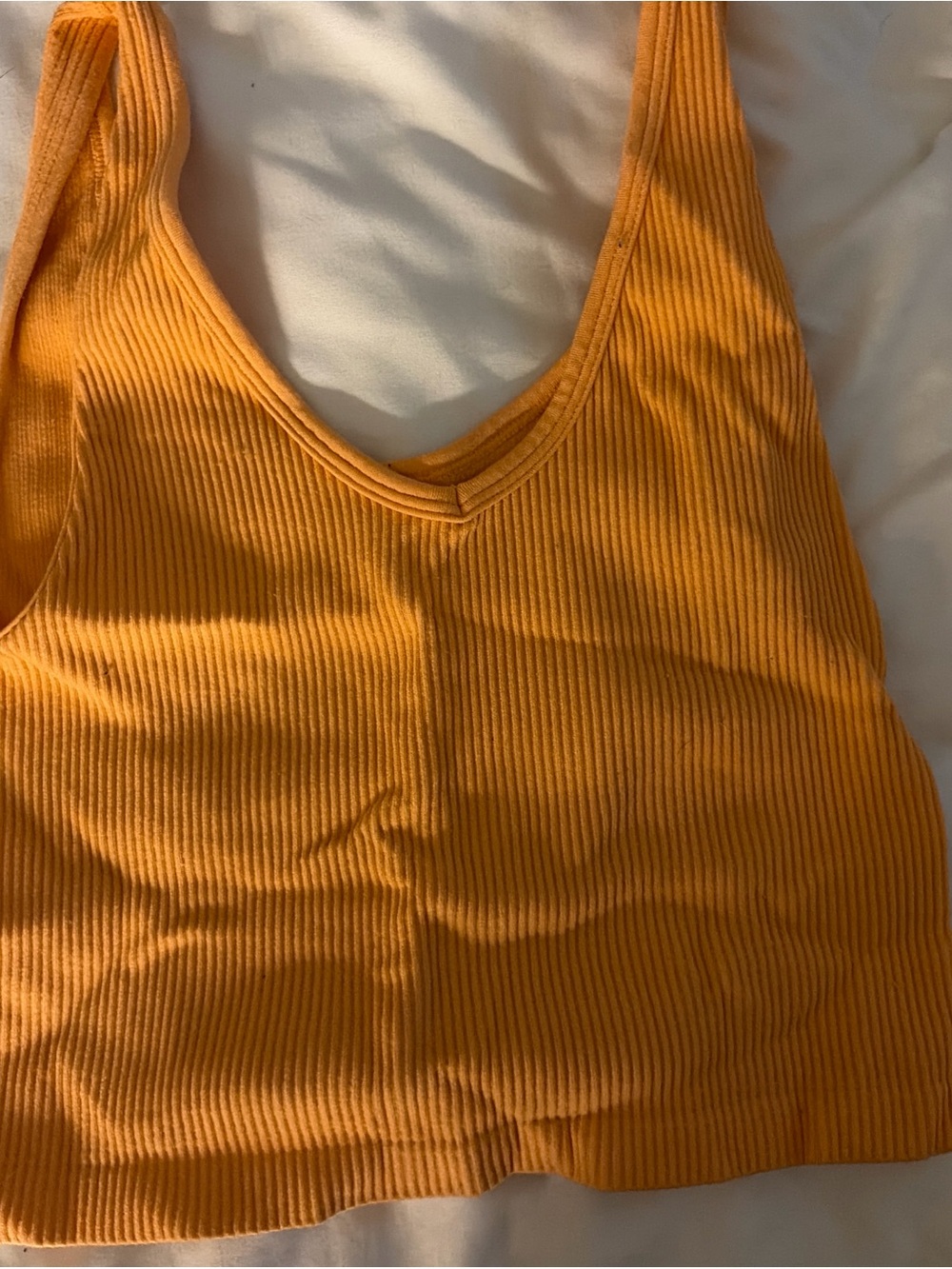Ribbed V-Neck Cropped Tank - Golden Yellow